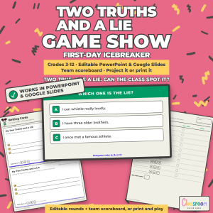 Two Truths and a Lie Game Show: Editable Back to School Icebreaker 3-12