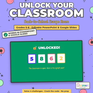Back to School Escape Room: Editable Crack the Code Game, First Week of School 5-8