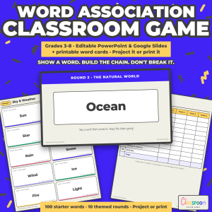 Word Association Game | 100 Word Vocabulary Chain, PowerPoint + Printable 3-8