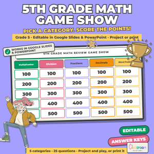 5th Grade Math Review Game Show, Whole Class Math Game, Google Slides and PowerPoint