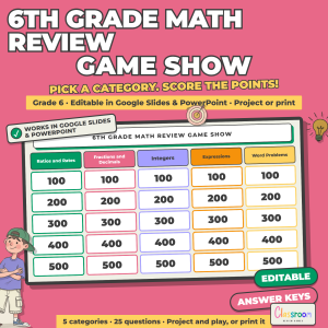 6th Grade Math Review Game Show, Whole Class Math Game, Google Slides and PowerPoint