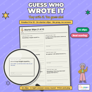 High School Ice Breakers, Guess Who Wrote It Game, First Day Activity