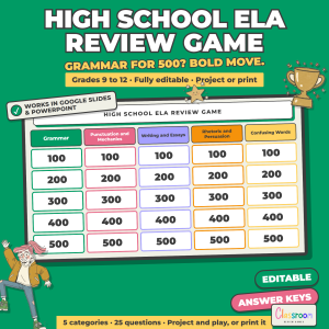 High School ELA Review Game, Grammar Writing and Rhetoric, Google Slides and PowerPoint