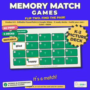 Memory Match Games, Vocabulary Matching Card Game, Editable PowerPoint Template and Google Slides