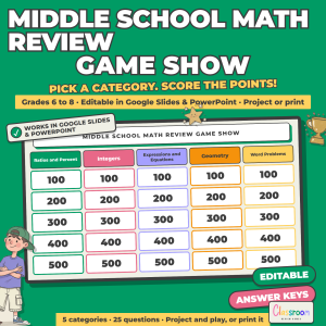 Middle School Math Review Game Show, Whole Class Math Game, Google Slides and PowerPoint