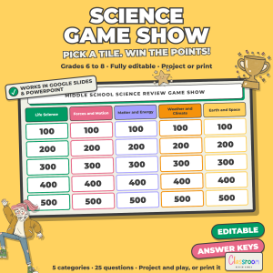 Middle School Science Review Game Show, Whole Class Science Game, Google Slides and PowerPoint