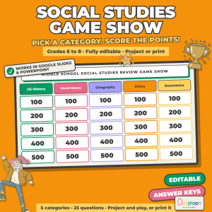 Middle School Social Studies Review Game Show, Whole Class Game, Google Slides and PowerPoint
