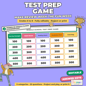 Middle School Test Prep Game, State Test Review, Google Slides and PowerPoint