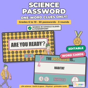 Science Vocabulary Password Game, Middle and High School Science Review, Google Slides and PowerPoint