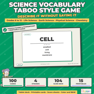 Science Vocabulary Review Game, Taboo Style Card Game, Grades 6-12