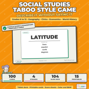 Social Studies Vocabulary Game, Taboo Style Review Game, Grades 6-12