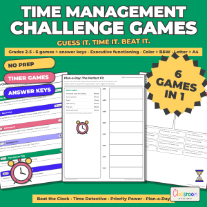 Time Management Challenge Games, Executive Functioning Skills Activities, No Prep