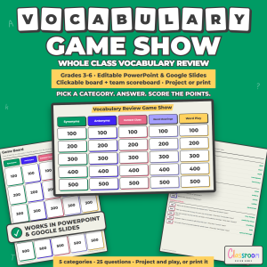 Vocabulary Review Game Show, Whole Class Vocabulary Game, Editable PowerPoint and Google Slides