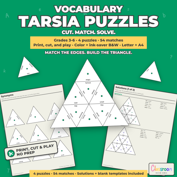 vocabulary tarsia puzzles cut and match activity
