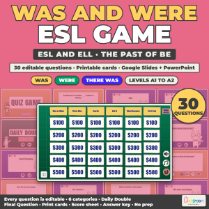 ESL Was and Were Game, Past of Be Quiz Game for ESL and ELL, Google Slides and PowerPoint