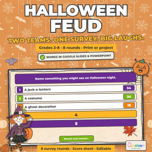 Halloween Feud, Survey Says Team Game Show 3-8, Google Slides and PowerPoint