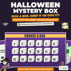 Halloween Mystery Box, Editable Review Game for Any Subject K-8, Google Slides and PowerPoint