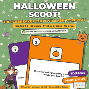 Halloween Scoot, No Prep Get Up and Move Game K-6, Google Slides and PowerPoint