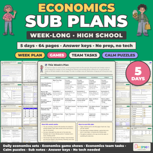 High School Economics Sub Plans, Week Long Emergency Sub Plans, No Prep, 5 Days, 64 Pages