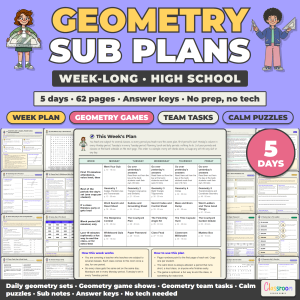 High School Geometry Sub Plans, Week Long Emergency Sub Plans, No Prep, 5 Days, 62 Pages