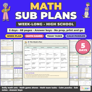 High School Math Sub Plans, Week Long Emergency Sub Plans, No Prep, 5 Days, 68 Pages