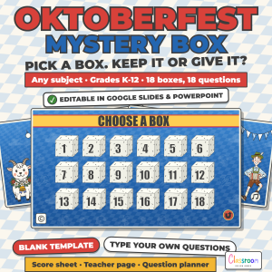 Oktoberfest Mystery Box, Editable Review Game Template for Any Subject K-12, Google Slides and PowerPoint