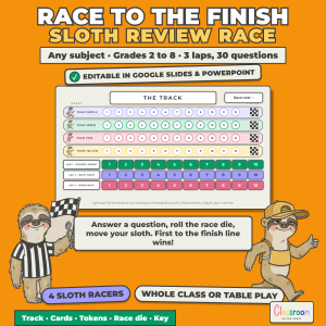 Race to the Finish Review Game for Any Subject, Sloth Race Board Game, Google Slides and PowerPoint