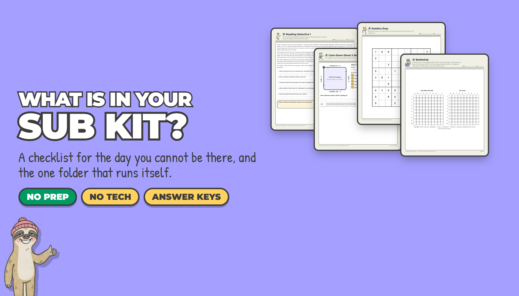 What is in your sub kit? A checklist and sample quiet-work pages