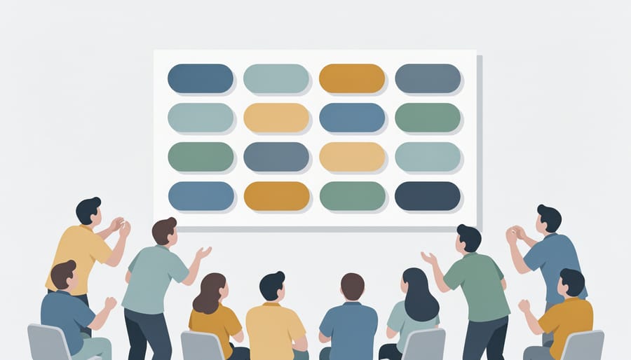 Teacher selecting a colored square on a game-show style board while students watch