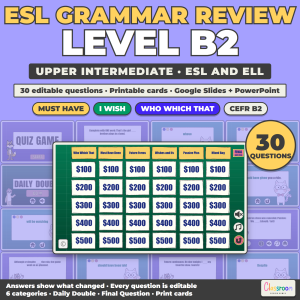 ESL Grammar Review Game B2, Upper Intermediate Grammar Quiz Game for ESL and ELL, Google Slides and PowerPoint