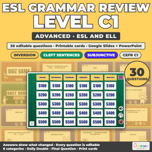 ESL Grammar Review Game C1, Advanced Grammar Quiz Game for ESL and ELL, Google Slides and PowerPoint