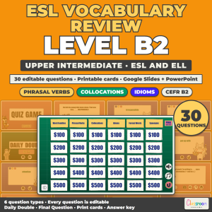 ESL Vocabulary Review Game B2, Upper Intermediate Vocabulary Quiz Game for ESL and ELL, Google Slides and PowerPoint