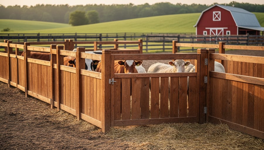 Farm animal near wooden planked stall interior representing “boarded” housing
