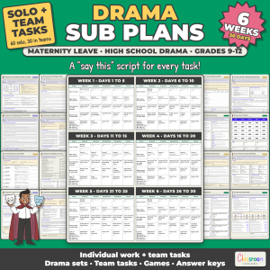 High School Drama Maternity Leave Sub Plans, 6 Weeks, 9th 10th 11th 12th Grade Drama and Theater, 30 Days, Long Term Sub Plans, No Prep, 388 Pages