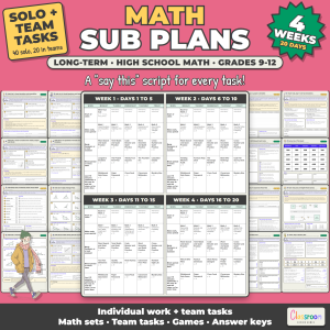 High School Math Long Term Sub Plans, 4 Weeks, 9th 10th 11th 12th Grade Math, 20 Days, No Prep, 262 Pages