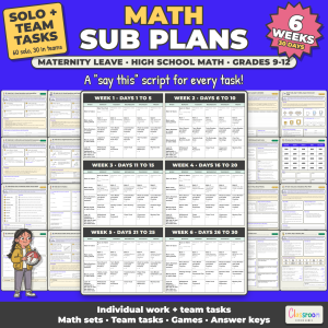 High School Math Maternity Leave Sub Plans, 6 Weeks, 9th 10th 11th 12th Grade Math, 30 Days, Long Term Sub Plans, No Prep, 390 Pages