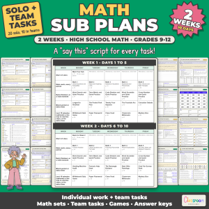 High School Math Sub Plans, 2 Weeks, Long Term Sub Plans for 9th 10th 11th 12th Grade Math, No Prep, 133 Pages