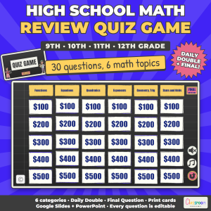 High School Math Sub Plans Review Game, Quiz Game for 9th 10th 11th 12th Grade, Google Slides and PowerPoint