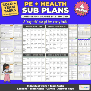 High School PE and Health Long Term Sub Plans, 4 Weeks, 9th 10th 11th 12th Grade PE and Health, 20 Days, No Prep, 268 Pages
