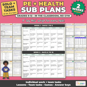 High School PE and Health Sub Plans, 2 Weeks, Long Term Sub Plans for 9th 10th 11th 12th Grade PE and Health, No Prep, 136 Pages
