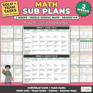 Middle School Math Sub Plans, 2 Weeks, Long Term Sub Plans for 6th 7th 8th Grade Math, No Prep, 130 Pages