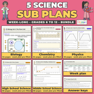 5 Science Sub Plans Bundle, Grades 6 to 12, Week Long Emergency Sub Plans Kits for Middle and High School, No Prep, 326 Pages