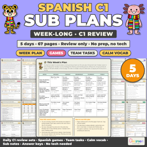 Spanish Sub Plans, C1 Review, AP and Advanced, Any Grade, Week Long Emergency Sub Plans for Spanish Class, No Prep, 67 Pages